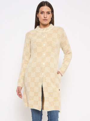 DUKE Self Design Mandarin Neck Casual Women Beige Sweater