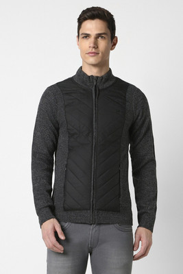PETER ENGLAND Solid High Neck Casual Men Black Sweater