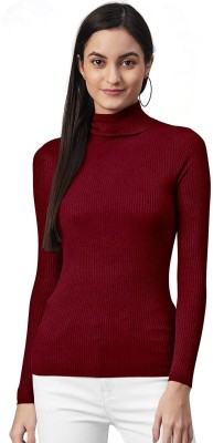 LOVO Solid Turtle Neck Casual Women Maroon Sweater