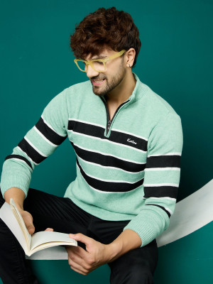 KVETOO Woven High Neck Casual Men Green, Black Sweater