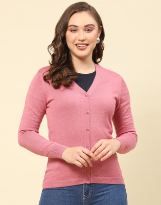 MONTE CARLO Solid V Neck Casual Women Pink Sweater
