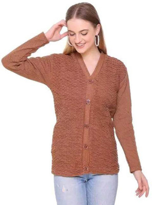 Shunit creation Printed V Neck Casual Women Brown Sweater