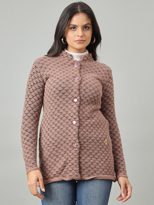 DUKE Self Design Mandarin Neck Casual Women Brown Sweater