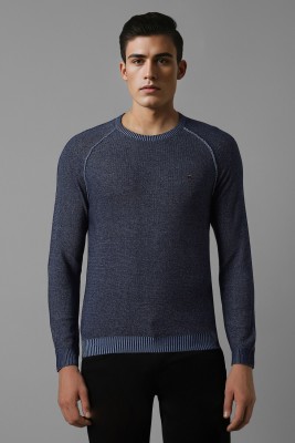 LOUIS PHILIPPE Self Design Crew Neck Casual Men Blue Sweater