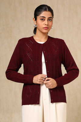 soch Embellished Round Neck Casual Women Purple Sweater