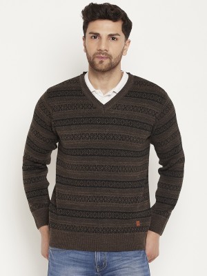 DUKE Self Design V Neck Casual Men Brown Sweater