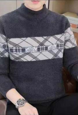 FitIn OutFit Self Design Round Neck Casual Men Grey Sweater