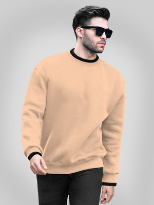 TRIPR Solid Round Neck Casual Men Beige, Black Sweater