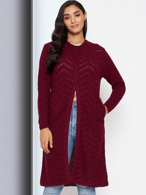 CLAPTON Self Design Round Neck Casual Men Maroon Sweater