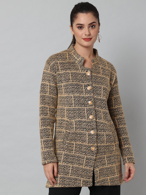 eWools Woven Collared Neck Casual Women Beige Sweater