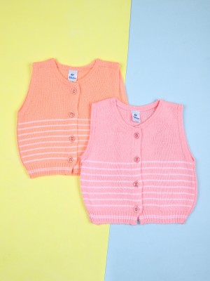 V-MART Striped Round Neck Casual Baby Boys & Baby Girls Pink, Orange Sweater