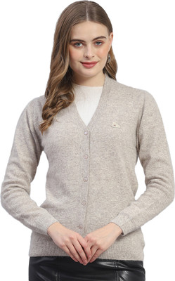 MONTE CARLO Solid V Neck Casual Women Brown Sweater