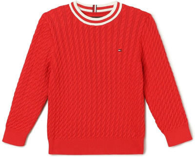 TOMMY HILFIGER Solid Round Neck Casual Boys Red Sweater