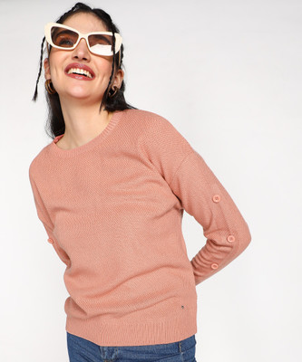 NUMERO UNO Self Design Crew Neck Casual Women Pink Sweater