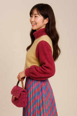 THE DRY STATE Self Design High Neck Casual Women Multicolor Sweater