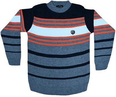 SELCAN Striped Round Neck Casual Boys & Girls Grey Sweater