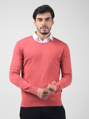 NUMERO UNO Solid Crew Neck Casual Men Pink Sweater