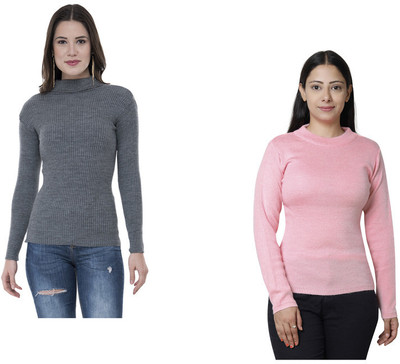 IndiWeaves Solid High Neck Casual Women Multicolor Sweater