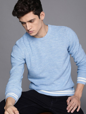 WROGN Solid Round Neck Casual Men Blue Sweater