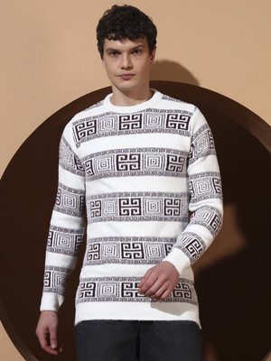 ChicCloset Self Design Round Neck Casual Men Brown Sweater