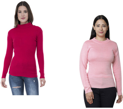 IndiWeaves Solid High Neck Casual Women Multicolor Sweater