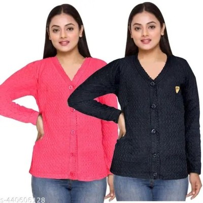 Dhanlaxmi Solid V Neck Casual Women Pink, Black Sweater