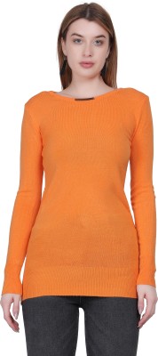 Pollo Loco Solid Round Neck Casual Women Orange Sweater