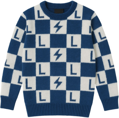 MStyle Colorblock Round Neck Casual Boys & Girls Dark Blue, White Sweater
