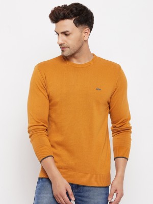 DUKE Solid Round Neck Casual Men Yellow Sweater