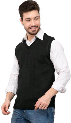 Shunit creation Solid V Neck Casual Men Black Sweater