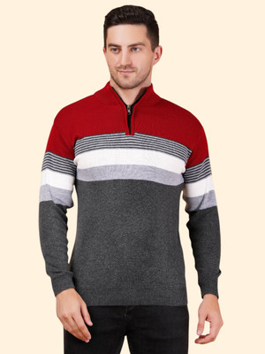 KIPEKEE Striped Round Neck Casual Men Grey Sweater