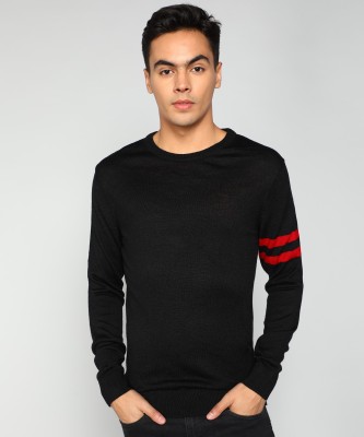 WROGN Solid Round Neck Casual Men Black, Red Sweater