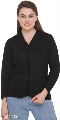 Ravi Gold Print Solid V Neck Casual Women Black, Blue Sweater