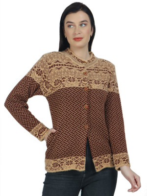chatanya Colorblock Round Neck Casual Women Brown Sweater