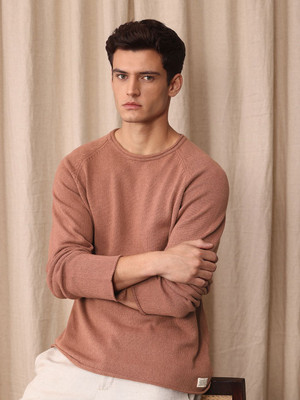 Mr Bowerbird Self Design Round Neck Casual Men Brown Sweater