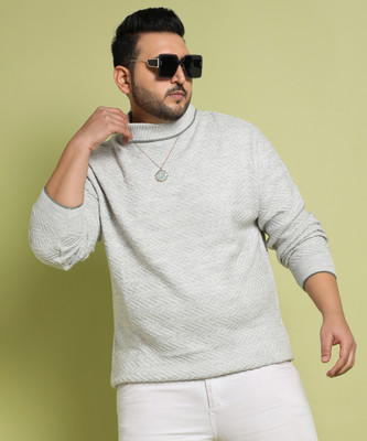 Instafab Plus Checkered Round Neck Casual Men Beige Sweater