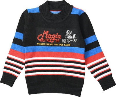 The Baby Station Striped High Neck Casual Baby Boys & Baby Girls Black Sweater