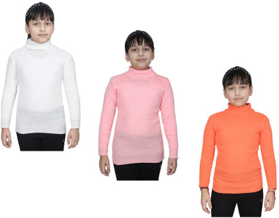 IndiWeaves Solid High Neck Casual Girls Multicolor Sweater