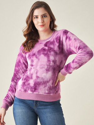 Modeve Self Design Round Neck Casual Women Purple Sweater