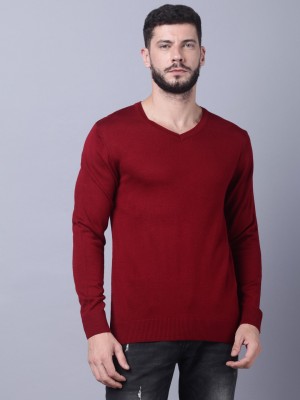 Guapo Solid V Neck Casual Men Maroon Sweater