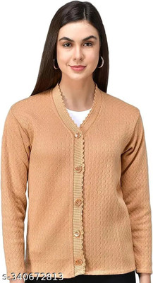 Aaradhana Solid V Neck Casual Women Brown Sweater