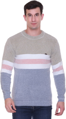 First Sleep Striped Round Neck Casual Men Multicolor Sweater