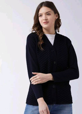 Shunit creation Self Design V Neck Lounge Wear Women Black Sweater