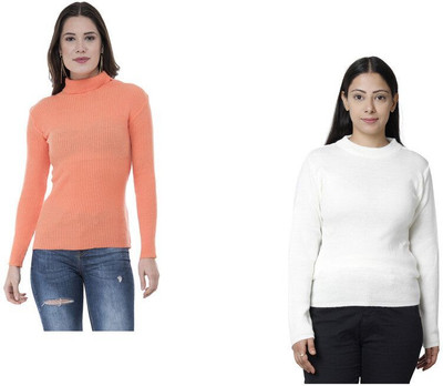 Indeweaves Solid High Neck Casual Women Multicolor Sweater