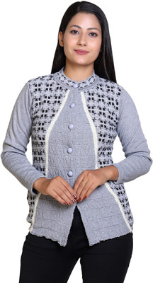 Grand Line Geometric Print Round Neck Casual Women Grey Sweater