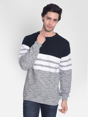 CRIMSOUNE CLUB Self Design Round Neck Casual Men Blue Sweater