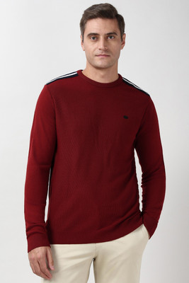 PETER ENGLAND Solid Crew Neck Casual Men Maroon Sweater