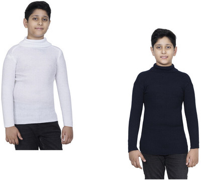 Indistar Solid High Neck Casual Boys Black, White Sweater