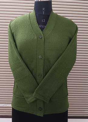 Keshavi Solid V Neck Casual Women Dark Green Sweater