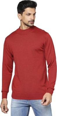 Raymond Self Design Turtle Neck Casual Men Red Sweater